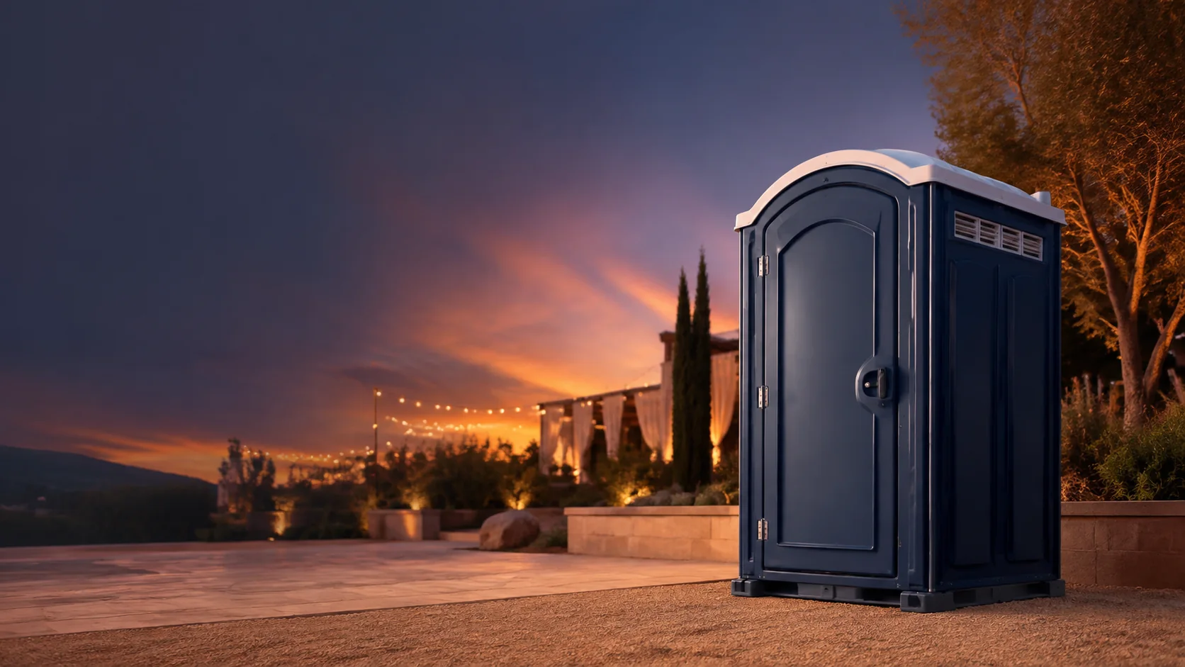 Portable restroom shown for rental planning in Midland, MI